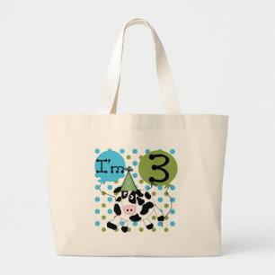 Blauwe Koe 3e verjaardag overhemden en cadeaus Grote Tote Bag