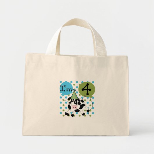 Blauwe Koe 4e verjaardag overhemden en cadeaus Mini Tote Bag (Voorkant)