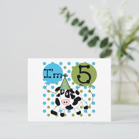 Blauwe Koe 5e Verjaardag Tshirts en geschenken Briefkaart (Staand voorkant)
