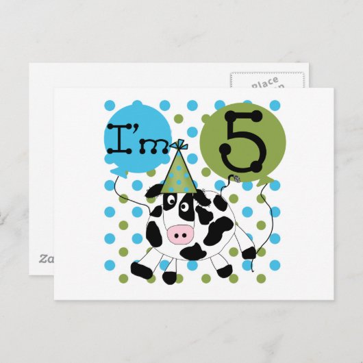 Blauwe Koe 5e Verjaardag Tshirts en geschenken Briefkaart (Voorkant / Achterkant)