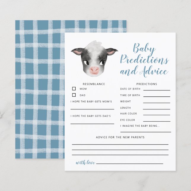 Blauwe Koe Baby Voorspellingen & Advies Kaart (Voorkant / Achterkant)