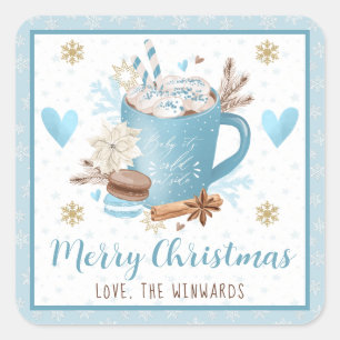 Blauwe Koekjes & Cacao Prettig Kerstfeest Vierkante Sticker