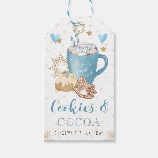 Blauwe Koekjes en Cacaoverjaardagsfeestje Cadeaulabel (Voorkant)