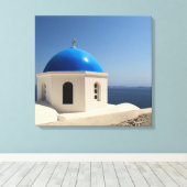 Blauwe koepel op Santorini Canvas Afdruk (Insitu (Houten vloer))