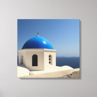 Blauwe koepel op Santorini Canvas Afdruk