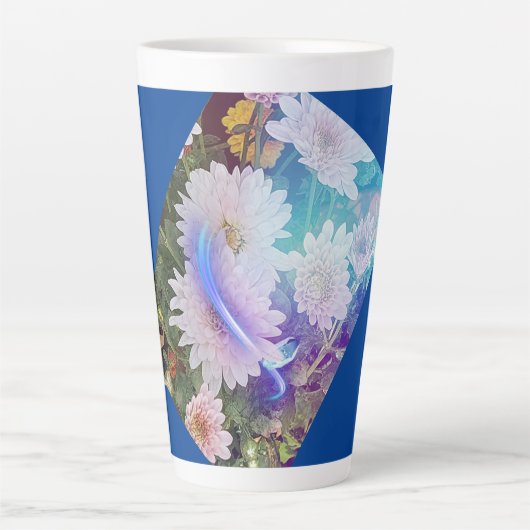 Blauwe koffie Mok met White Daisy bloemen (Voorkant)
