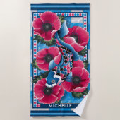 Blauwe Koi Vis & Roze Bloemen Pool Custom Strandlaken (Voorkant)
