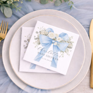 Blauwe Kokette Strik Bloemige Baby Jongen Shower Servet