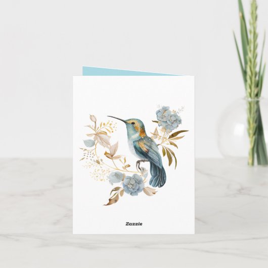 Blauwe kolibrie Hydrangea Bloemen dank u Bedankkaart (Achterkant)