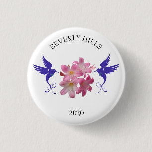 Blauwe kolibries en bloemen ronde button 3,2 cm