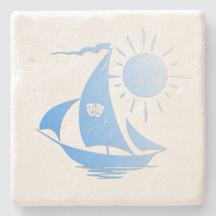 Blauwe komedie en tragedie Theater Sailboat Stenen Onderzetter