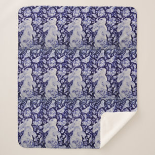 Blauwe konijn Bunny Bird Chinoiserie Sherpa Deken