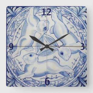 Blauwe konijn Bunny Three Hares Tile Decor Vierkante Klok