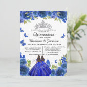 Blauwe koninklijke bloemenvlinder tweeling quincea kaart (Staand voorkant)