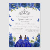 Blauwe koninklijke bloemenvlinder tweeling quincea vellum uitnodigingen (Voorkant)