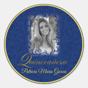 Blauwe koninklijke foto, vlinderbloemen ronde sticker