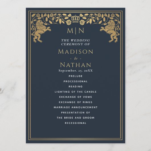 Blauwe Koninklijke Leeuw Middeleeuws Zwaard Trouwp Programma (Voorkant)