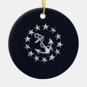 Blauwe koolstof stijl Nautische jacht vlag Afdruk Keramisch Ornament