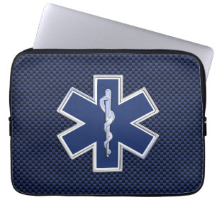 Blauwe koolstof stijl voor Paramedische spoedmaatr Laptop Sleeve