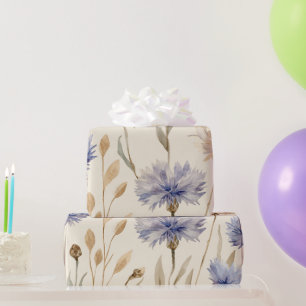 Blauwe Korenbloem Elegante Vintage Botanische Bloe Cadeaupapier