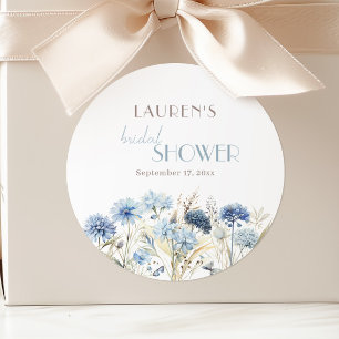 Blauwe Korenbloem Hortensia Bruidsdouche Ronde Sticker