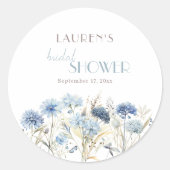 Blauwe Korenbloem Hydrangea Bruidsdouche Ronde Sticker (Voorkant)