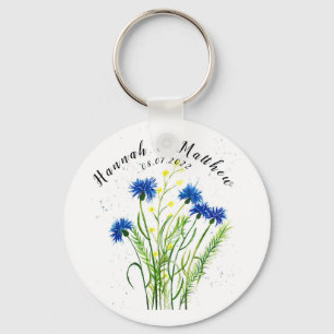 Blauwe korenbloemen bloemige aquarel mooie Trouw Sleutelhanger