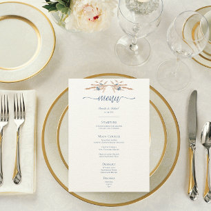 Blauwe korenbloemen en tarwe moderne crème bruilof menu
