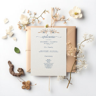 Blauwe korenbloemen en tarwe moderne crème bruilof programma