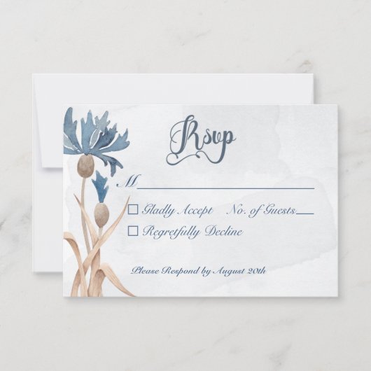 Blauwe Korenbloemen & Tarweveld Blauwe Trouwdag RSVP Kaartje (Voorkant)