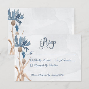 Blauwe Korenbloemen & Tarweveld Blauwe Trouwdag RSVP Kaartje