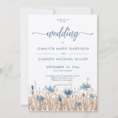 Blauwe korenbloemen Tarweveld Crème Moderne bruilo Kaart (Voorkant)