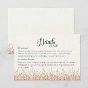 Blauwe korenbloemen & Tarweveld Details Bruiloft Informatiekaartje