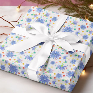 Blauwe korenbloemen veelkleurige Stippen Pasen Cadeaupapier