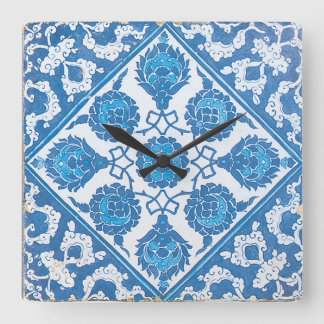 Blauwe Korenbloemen Vintage Blauwe Witte Tegel Vierkante Klok