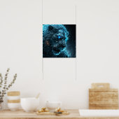 Blauwe kosmische gloed leeuw poster (Keuken)