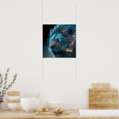 Blauwe kosmische gloed vuurleeuw poster (Keuken)
