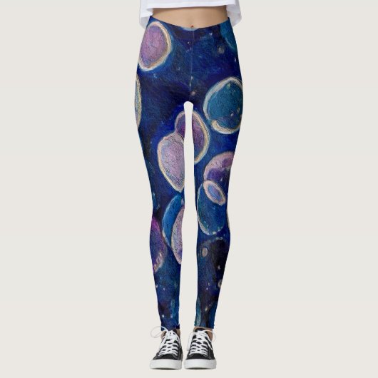 Blauwe kosmische Orbs Leggings (Voorkant)