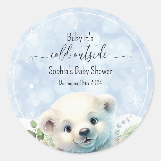 Blauwe Koude Buiten Polar Beer Winter Baby shower Ronde Sticker (Voorkant)