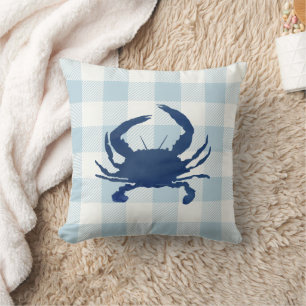 Blauwe Krab Blauw Gingham Geruit Kussen