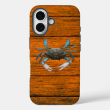 Blauwe Krab Houtnerf iPhone 16 Hoesje