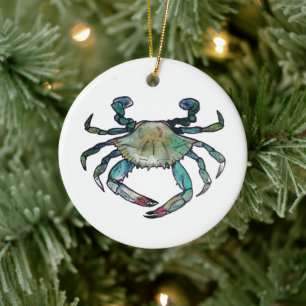 Blauwe krab keramisch ornament