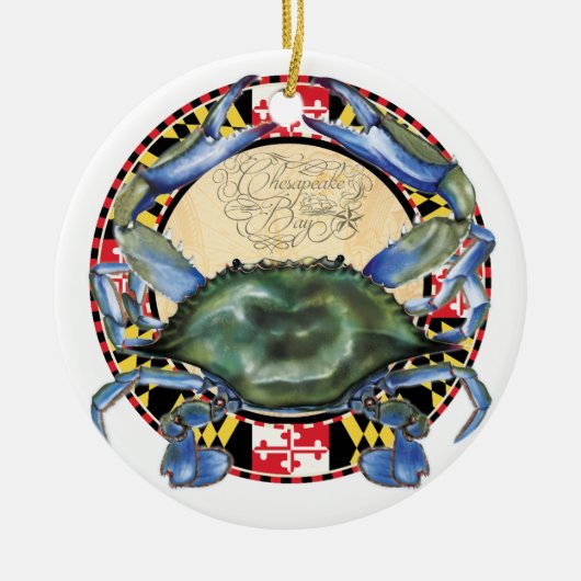 Blauwe krab kerstversiering keramisch ornament (Voorkant)