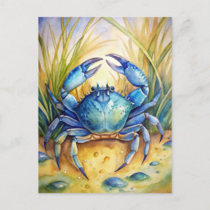 Blauwe Krab Kuststrand Oceaan Levensschildering  Briefkaart