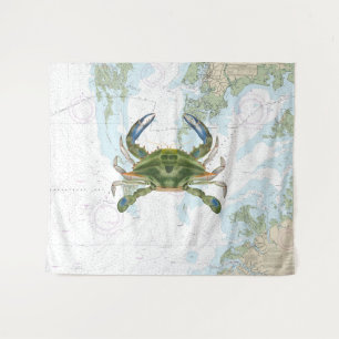 Blauwe krab met Chesapeake Bay nautische kaart Wandkleed
