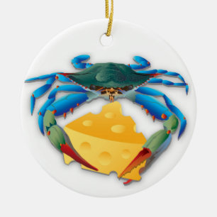 Blauwe krab met kaas keramisch ornament