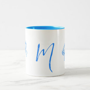 blauwe krab - monogram tweekleurige koffiemok