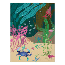 Blauwe Krab Oceaan Tuin 20" x 26.67" Perfect Poster
