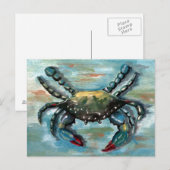 Blauwe krab op blauw briefkaart (Voorkant / Achterkant)