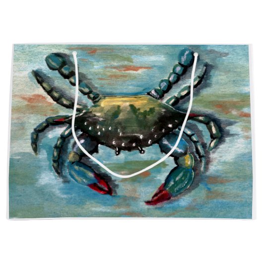 Blauwe krab op blauw large cadeautasje (Voorkant)